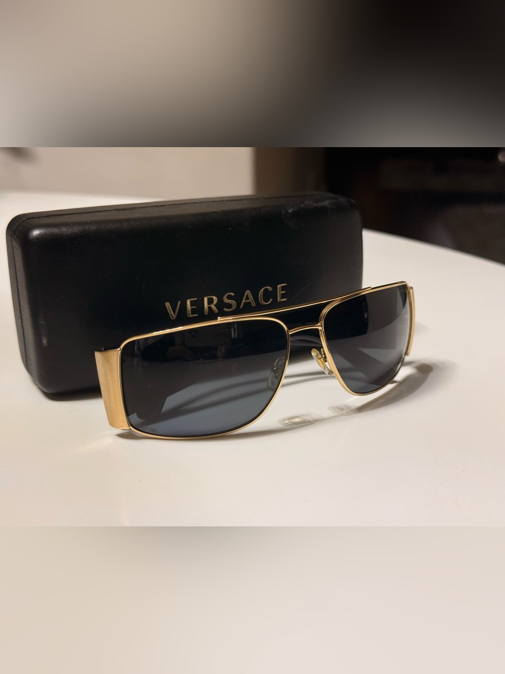 Versace Gold Metal Sunglasses with Dark Gray Lenses